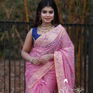 Prijosree Signature Collection Muslim Silk Jamdani Saree – Baby Pink