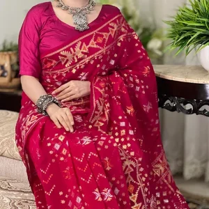 ✨ Half Silk Zari Jamdani — Premium Collection – Hot Pink